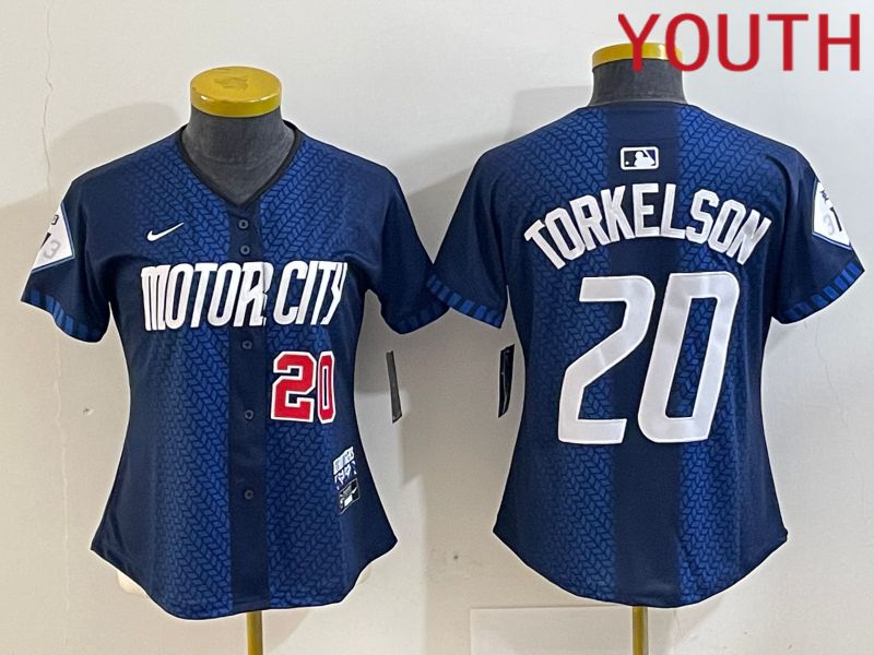 Youth Detroit Tigers #20 Torkelson Blue City Edition Nike 2024 MLB Jersey style 3